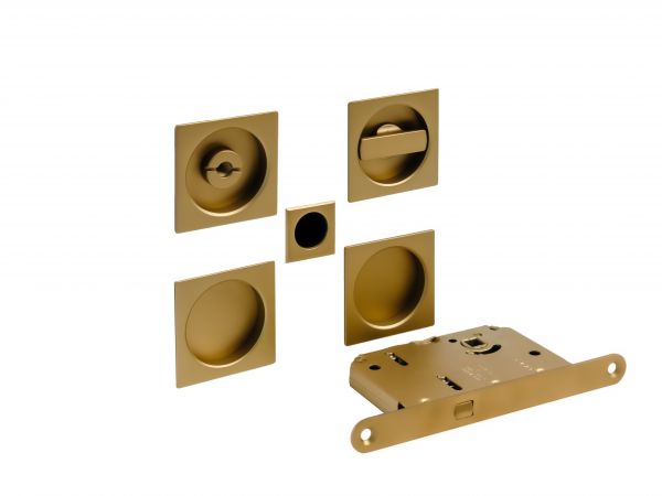 COMIT Комплект ручек с заверткой WC для раздвижных дверей квадратные золото матовый