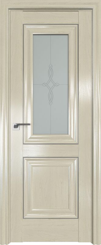 Дверь 28Х Эш ВАЙТ (белый ясень) ст.узор матовое, серебро